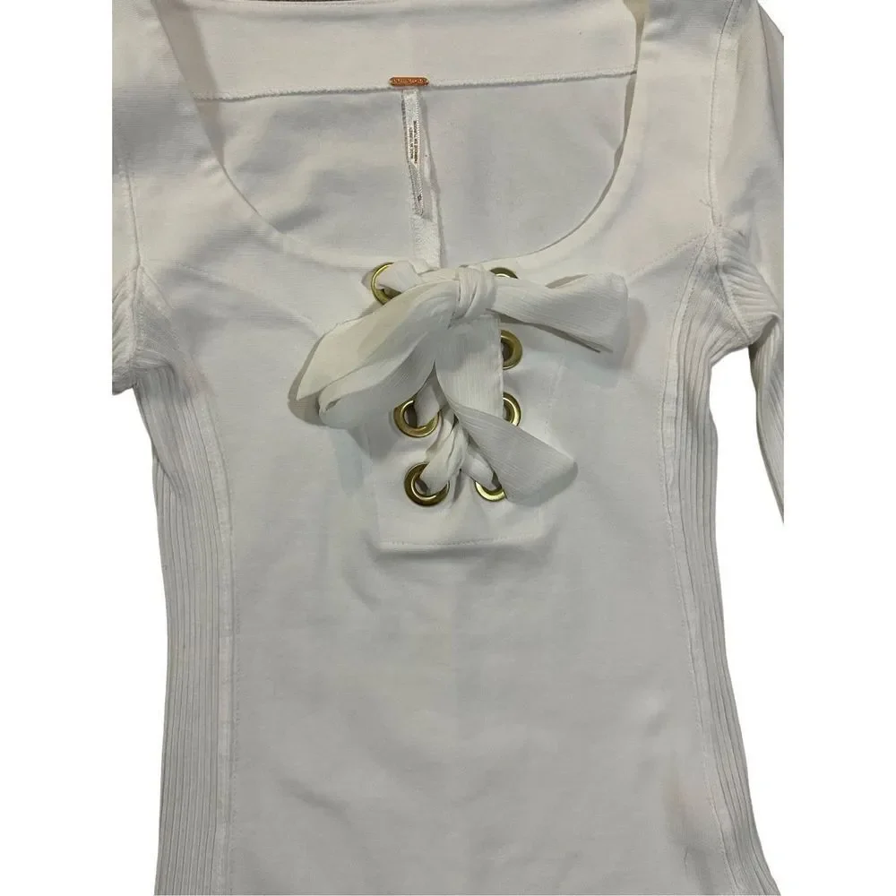 Free People White Looking Back‎ Lace-Up Top sz XS